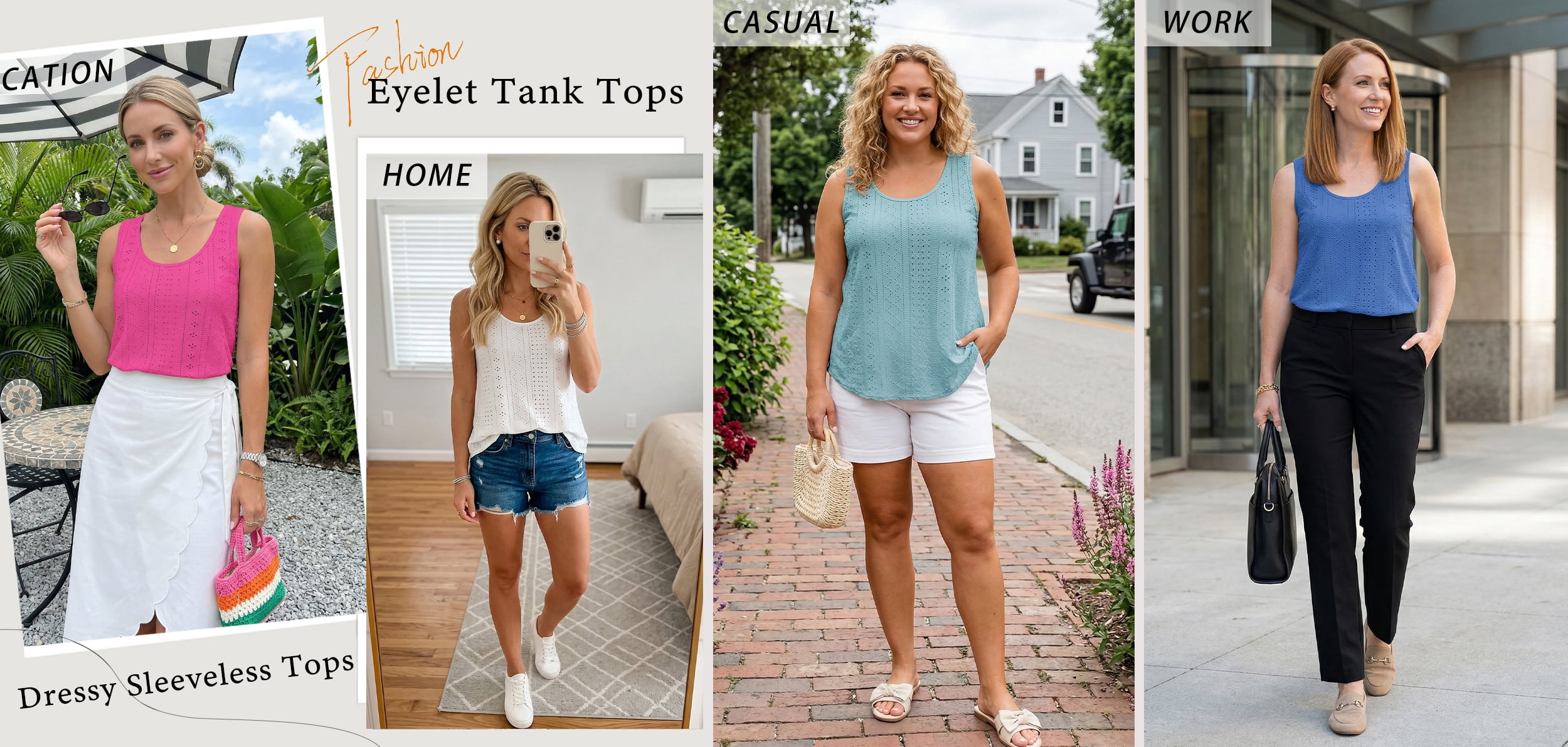 Fantaslook Womens Tank Tops Eyelet Crew Neck Sleeveless Tops Dressy Casual Flowy Summer Shirts
