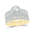 thumbnail image 2 of Solid 14K Yellow Gold His and Hers Trio Three Rings Set Real Natural Diamond Halo Matching Rings Wedding Band Set 2 Carat ( 2.11 Cttw ) - (L = 7, M = 10), 2 of 6
