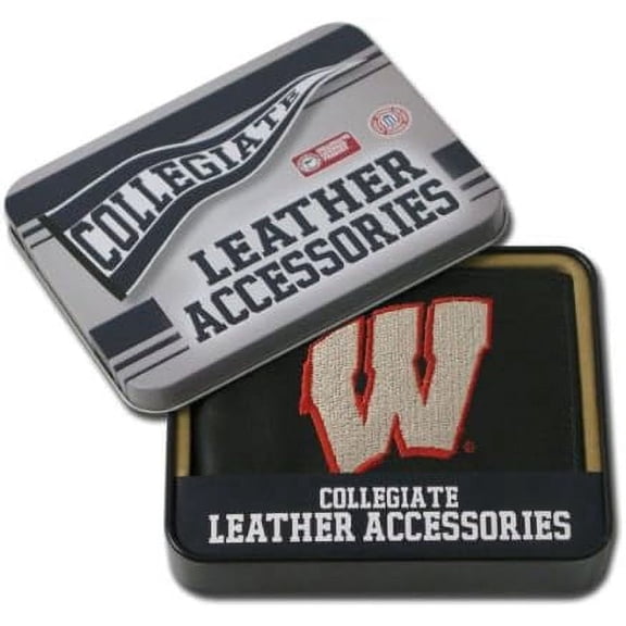 University of Wisconsin NCAA Badgers Embroidered Team Logo Black Leather Passcase Bifold Wallet