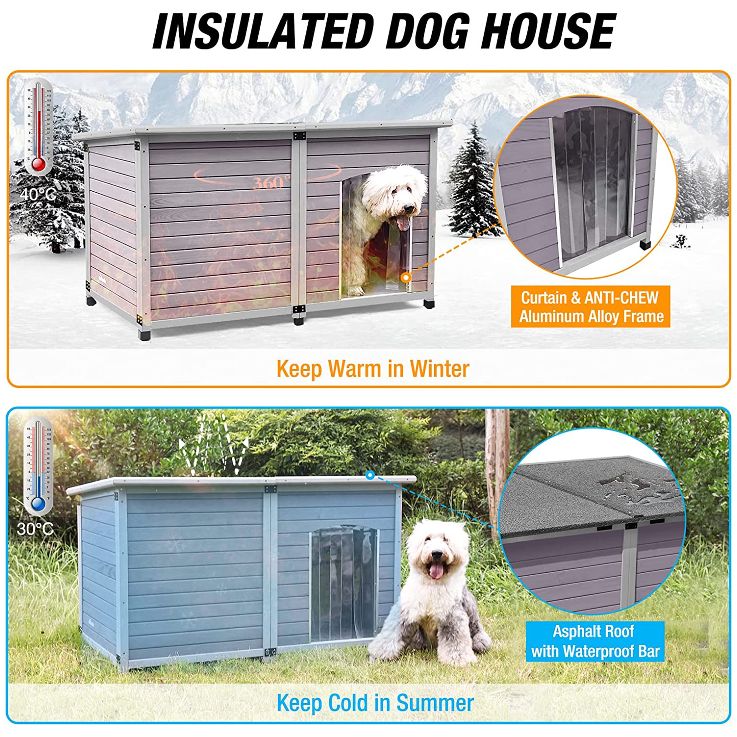Morgete Wooden Dog House Outdoor Insulated Puppy Kennels for Small, Medium,  Large Dogs with Feet, 59.1 Inch - Walmart.com
