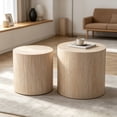 thumbnail image 2 of Round Coffee Table Set of 2, Nesting Coffee Table for Living Room, Modern Drum Side Table End Table, No Assembly Required, Accent Furniture for Bedroom, Balcony, Library, Cave Stone Pattern, 2 of 5