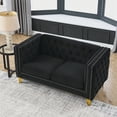 thumbnail image 3 of Chesterfield 2 Seater Upholstered Velvet Sofa, Button Tufted Couch Loveseat with Nailhead Trim Arms Removable Cushions Gold Metal Legs for Living Room Office, 3 of 12