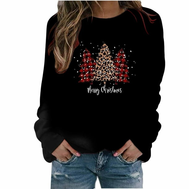 Sudaderas Navideñas Para Mujer, Camiseta Holgada Estampada A La Moda, Blusa de Manga Larga, Tops Casuales de Cuello Redondo Odeerbi ODB191854