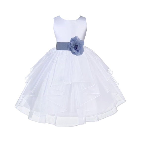Ekidsbridal White Bluebird Shimmering Organza Flower Girl Dress Junior Bridesmaid Wedding Pageant Communion Baptism Gown 4613T 6