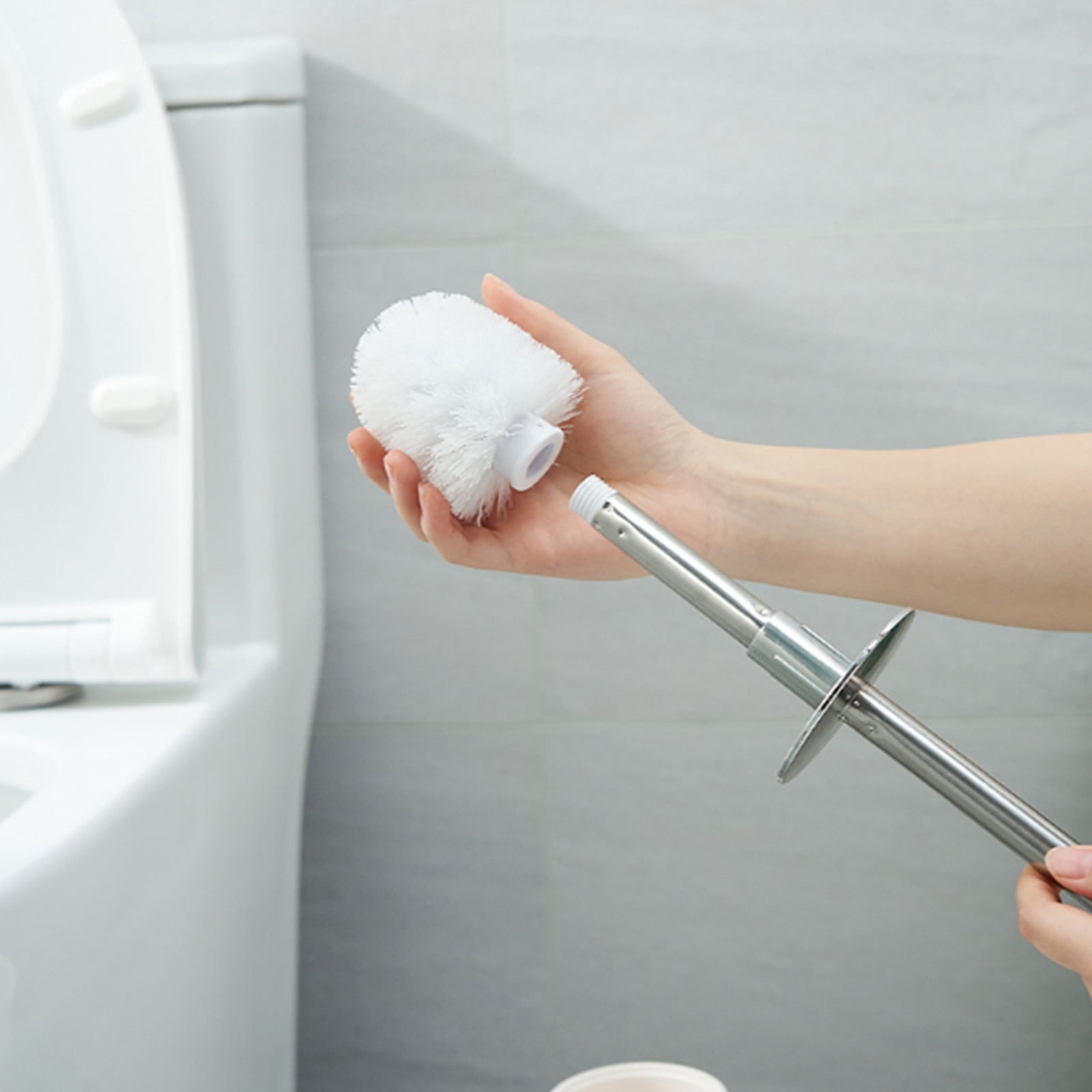 Yrmaups Toilet Brush And Holder, Compact Freestanding Splashproof Bathroom Toilet Brush Set with 304 Stainless Steel Handle for Toilet and Bathroom Cleaning, Plastic Base and Stand
