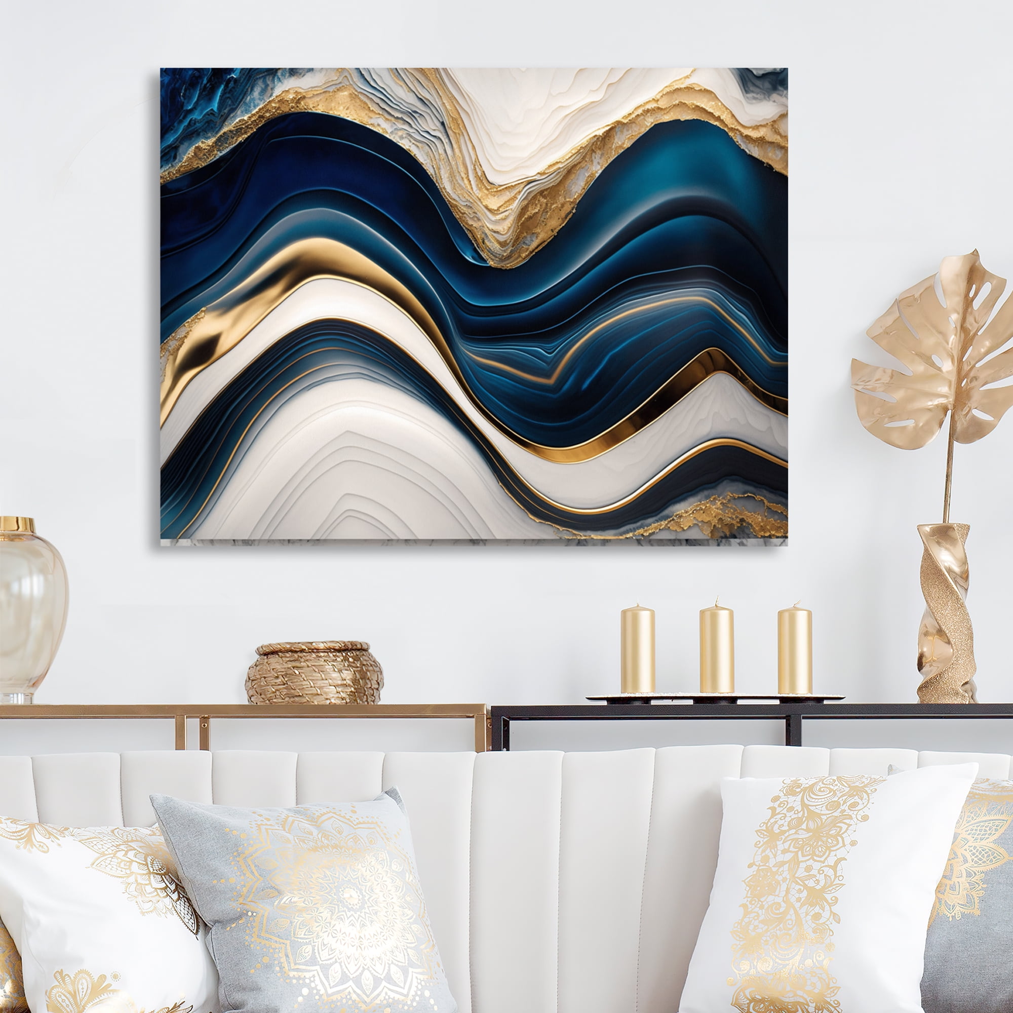 Designart Abstract Geode Waves Blue III Canvas Wall Art