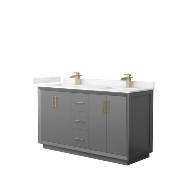 60 in. Strada Double Bathroom Vanity, Dark Gray, Carrara Cultured Marble Countertop, Undermount Square Sink & Satin Bronze Trim