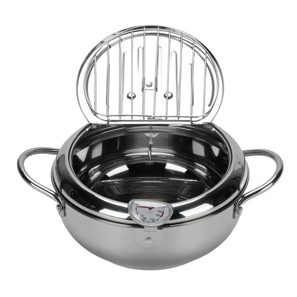 Fish Fryer Pot, 304 Stainless Steel Deep Fryer Pot Temperature Control Multifunctional Oil Saving Thickened with Lid, with Oil Drip Drainer Rack for Kitchen, for Frying Chicken