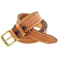 thumbnail image 4 of 1 3/8 Light Brown English Bridle Leather Embossed Belt Antique Brass Buckle, 4 of 4