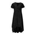 thumbnail image 4 of NXMZXB Women's High Low Bridesmaid Dresses for Women Loose Fit Casual Chiffon Pleated V Neck Short Sleeves Formal Gown with Slit Black L, 4 of 8