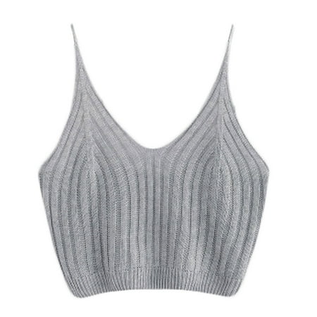 

Ribbed Knitted V Neck Camisole Women Basic Sleeveless Solid Bodycon Crop Top