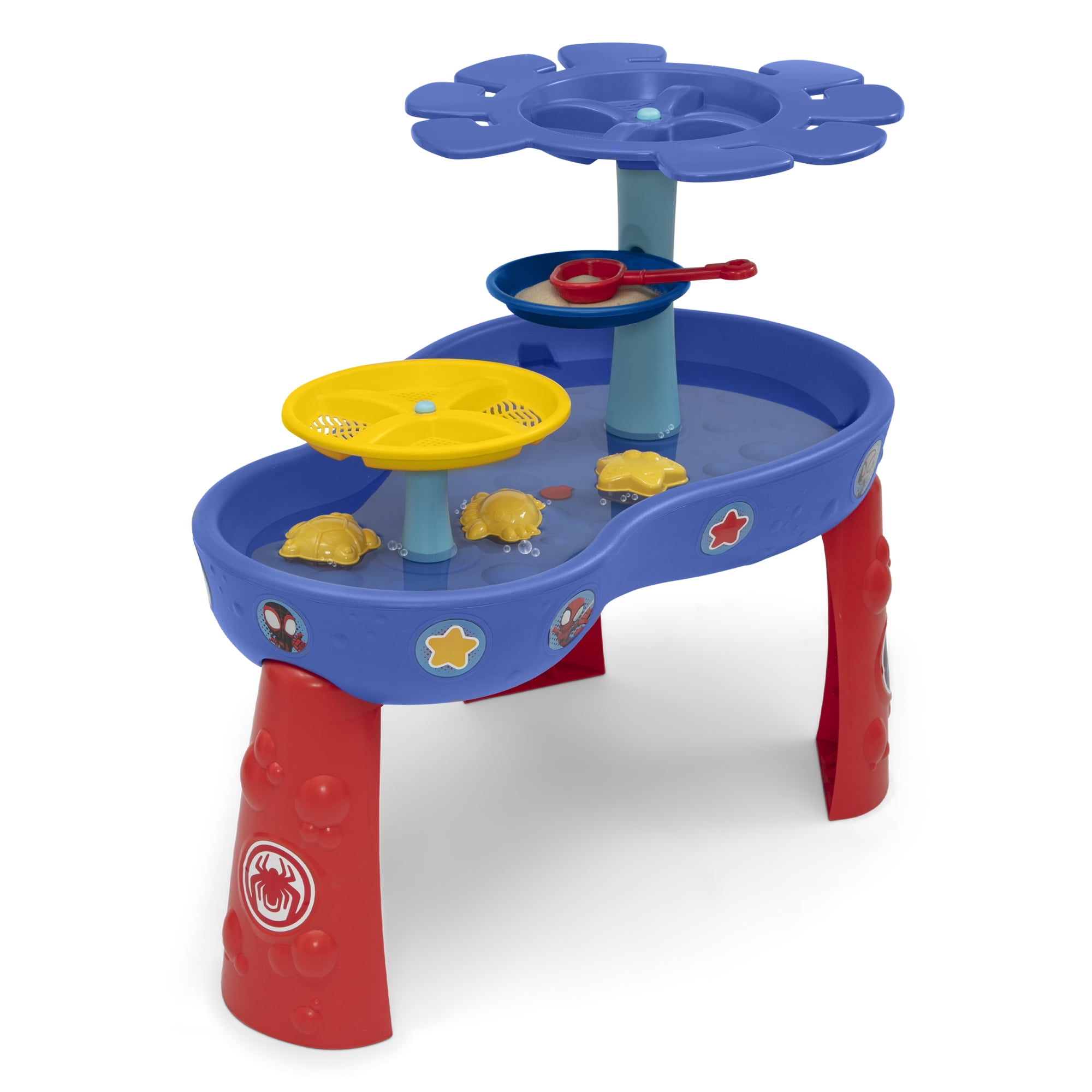 Spidey and His Amazing Friends Water Table by Delta Children - 3-Tier Water Play Table with 9-Piece Toy Set - Water Sensory Table + Summer Beach Toys for Outside Backyard for Toddlers Ages 2+, Blue