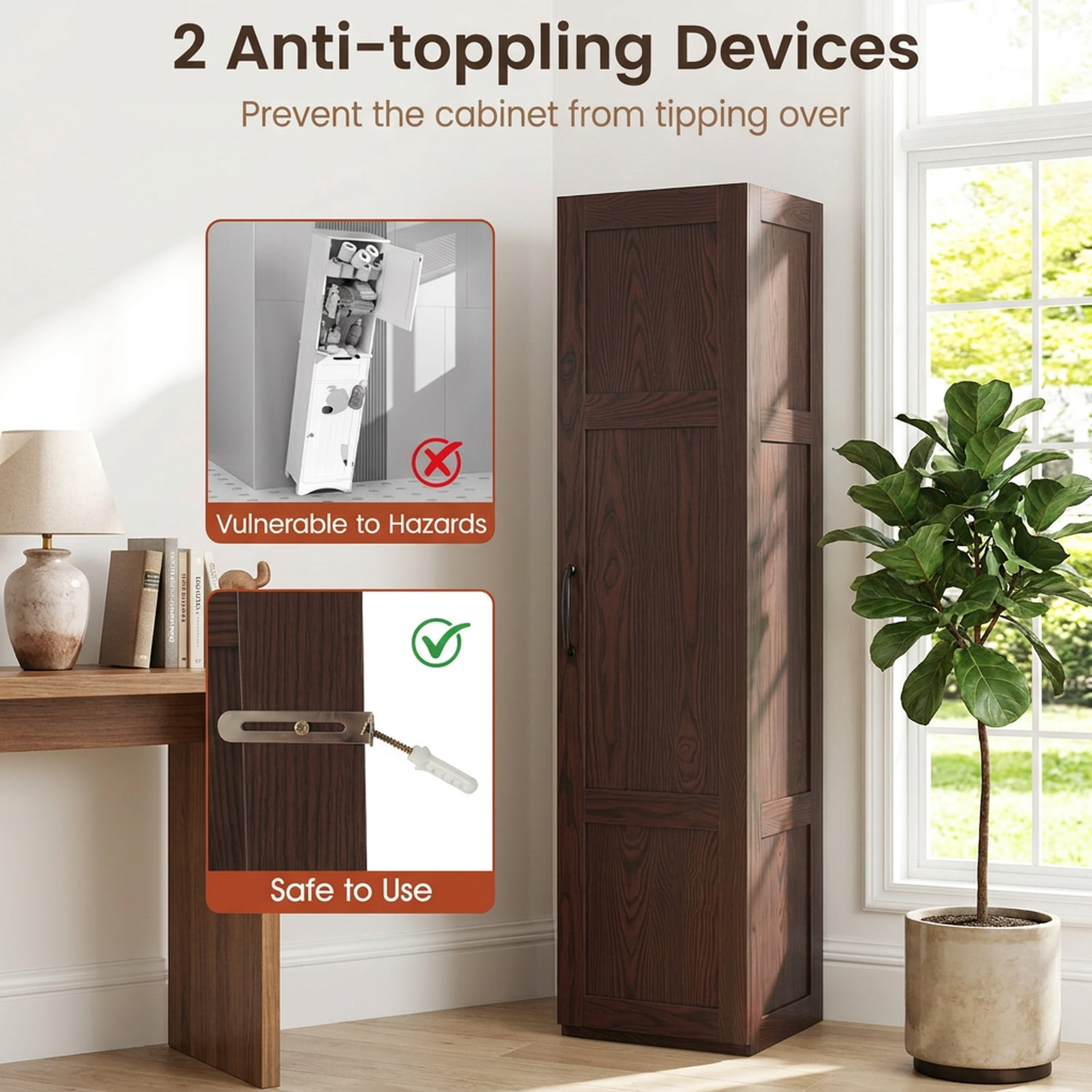 Vebreda Freestanding Bathroom Storage Cabinet, Tall Storage Cabinet with 4 Storage Shelves for Bathroom Living Room, Maximizes Small Spaces