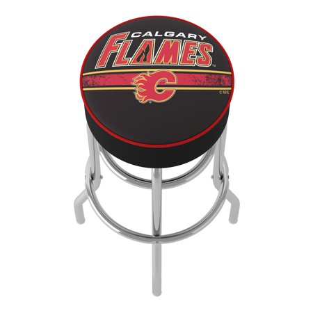 Calgary Flames NHL Padded Swivel Bar Stool - Red, Yellow, Black