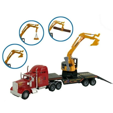 Big Daddy Big Rig Tractor Trailer Transport Toy Trucks Big Toy Truck Series-Flatbed & Excovator