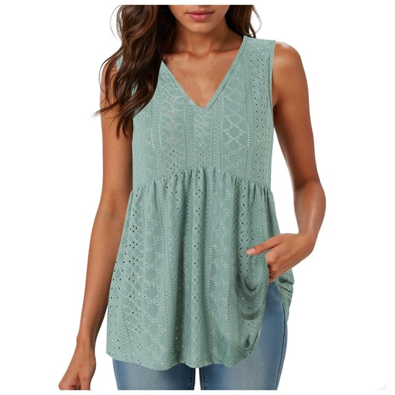 vigerkar Womens Tank Tops Peplum Tops for Women Dressy Sleeveless V Neck Babydoll Tank Tops (Green, S)