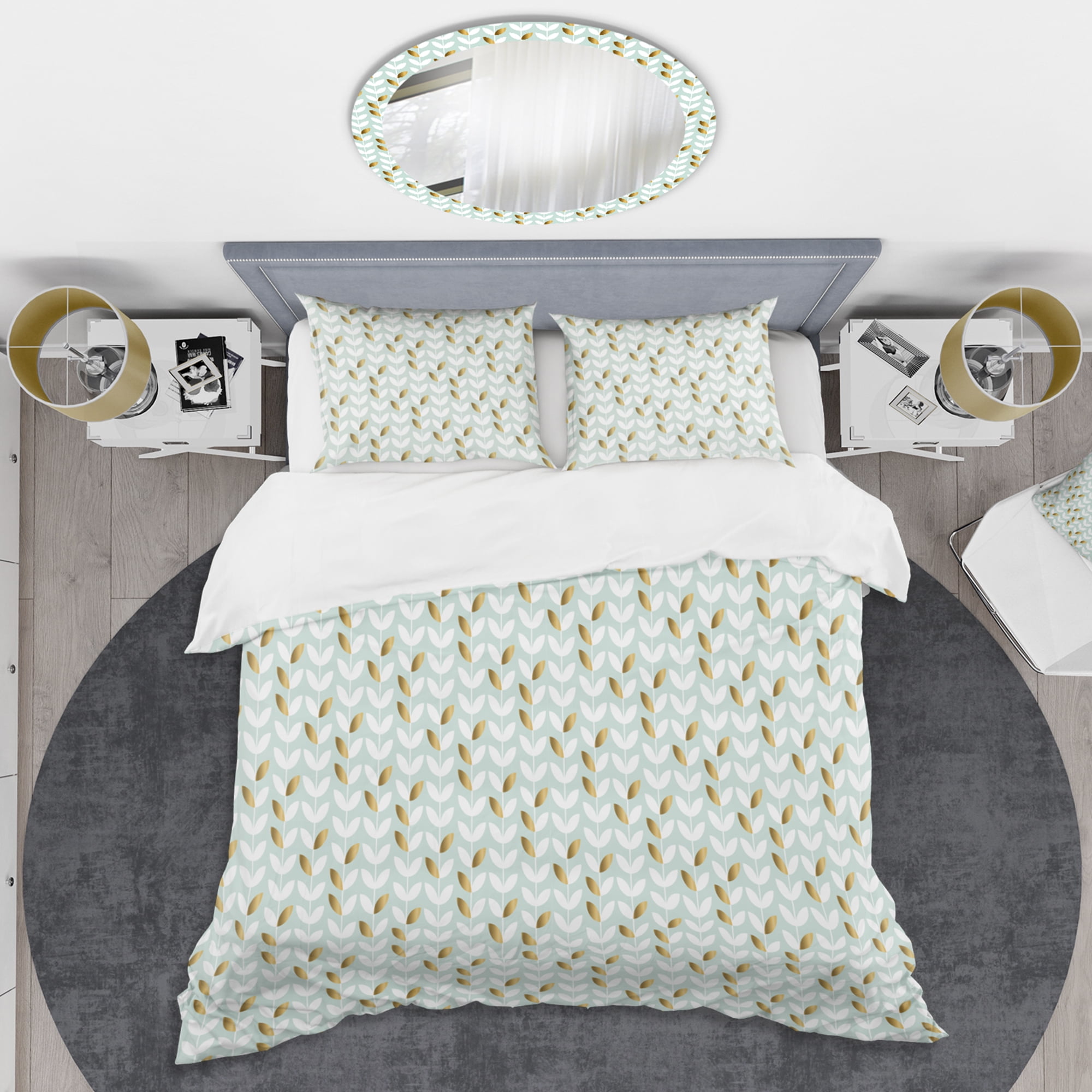 Designart 'Golden Foliage X' Mid-Century Modern Duvet Cover Set