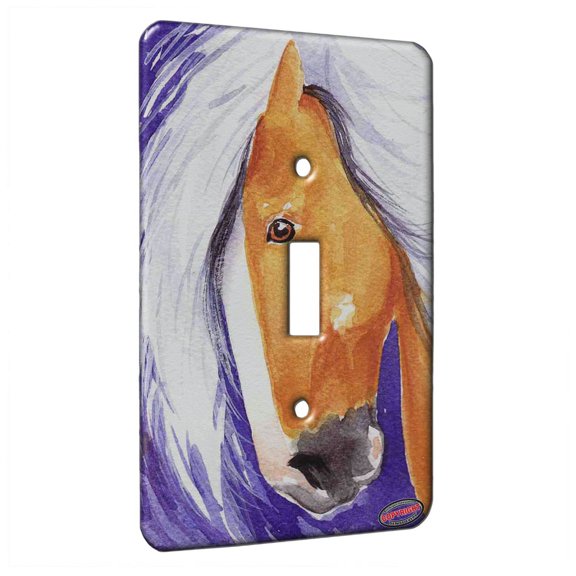 KuzmarK™ Single Gang Toggle Switch Wall Plate - Palomino Gypsy Cob on Purple Horse Art by Denise Every