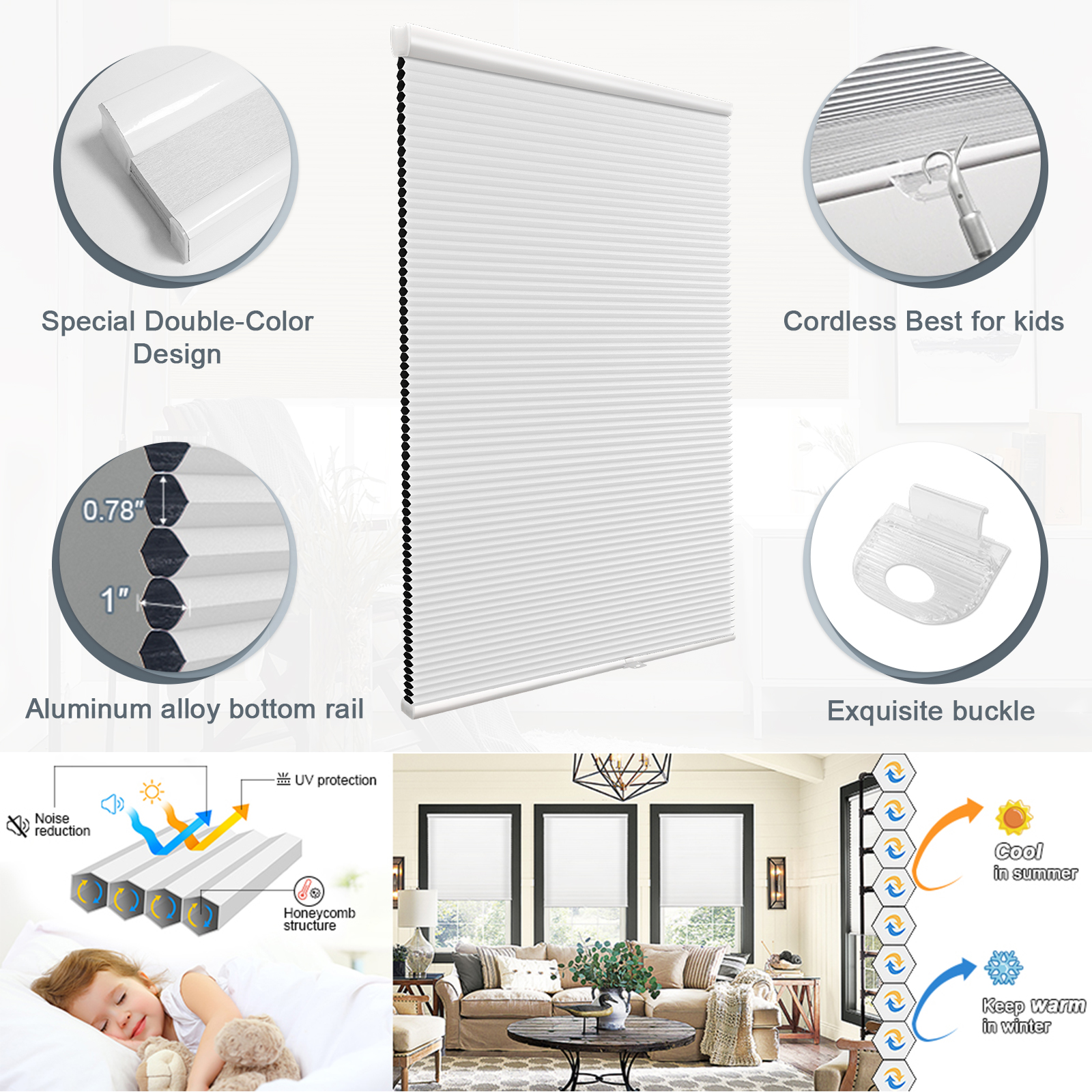 Keego 100% Blackout Cellular Window Shades Cordless Honeycomb Blinds ...