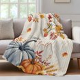 thumbnail image 4 of Orange Blue Hello Fall Throw Blanket,Flannel Fleece Blanket with Striped Design for Couch,Thanksgiving Pumpkin Maple Leaf Rustic Soft All Season Plush Blankets for Sofa Office Chair 30"x40", 4 of 9