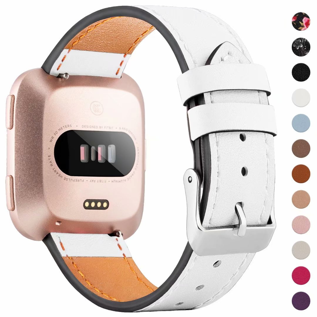 Aottom Compatible for Fitbit Versa Band for Women Girls Leather Soft Slim Stylish Fashion Three-Color Stitching Bracelet Wristband Replacement Band for Fitbit Versa/Versa Lite/Versa Special Edition 