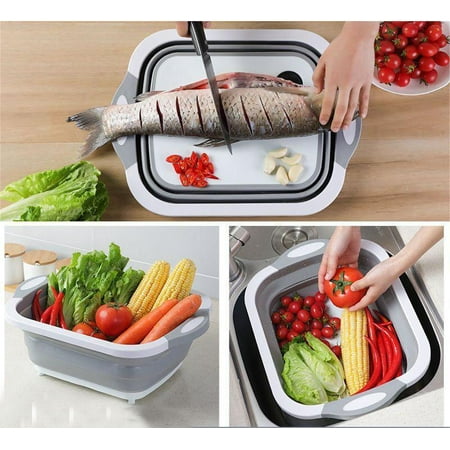 

Fjofpr Hot Three-in-one Folding Cutting Board Multi-functional Cutting Board Sink Drill Board Filter Basket Wash Basin Gifts