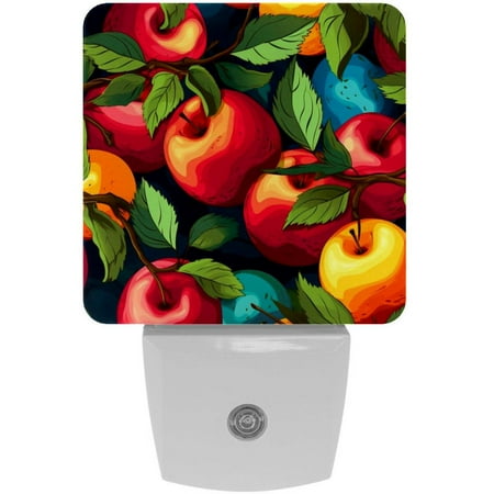

Plug-in Night Lights Set Of 2 Fruit Apple with Leaves Automatic Dusk-To-Dawn Sensor LED Nightlights Home Decorative Lamp For Kids Teens Girls Boys Adults