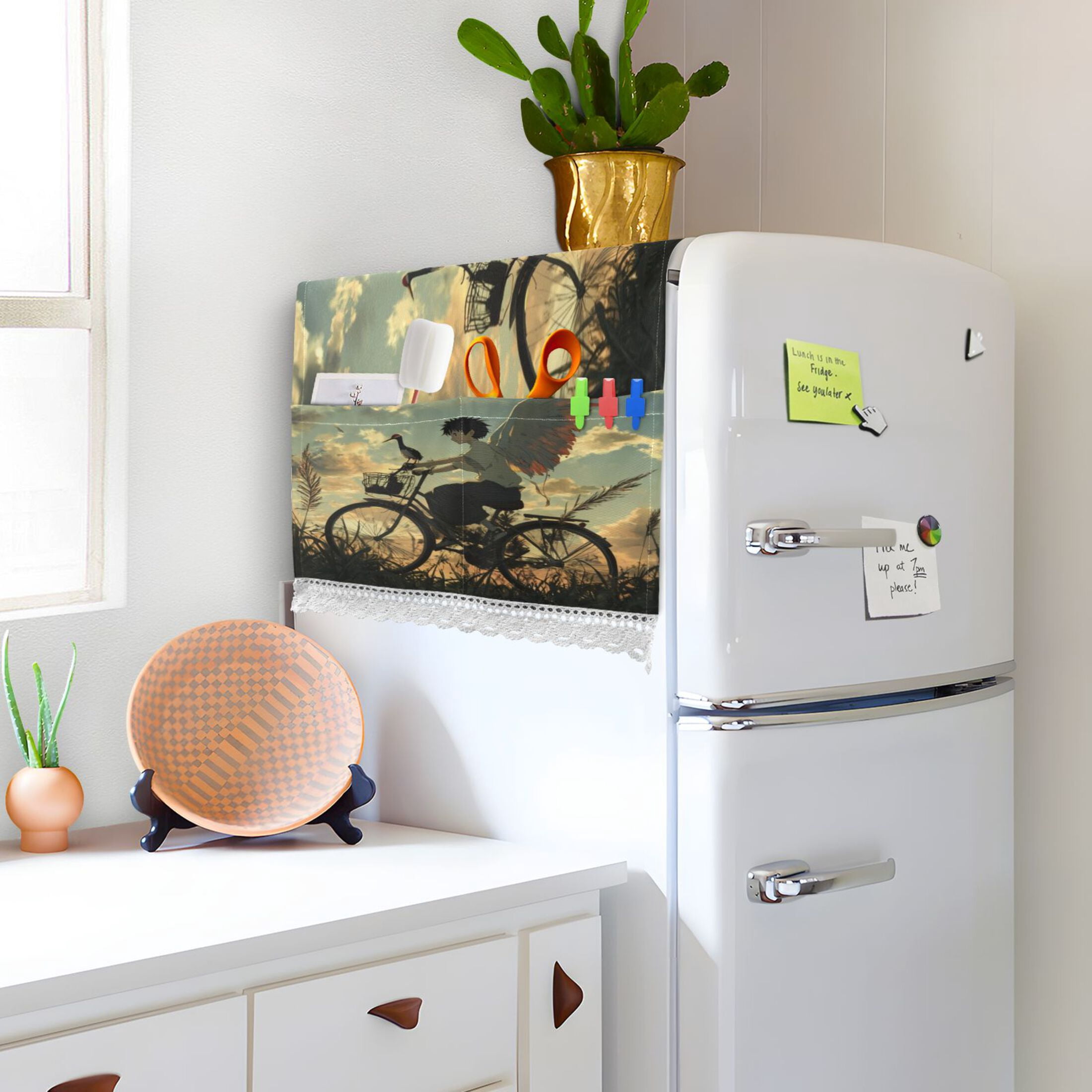 Wild Crane BoyWasher and Dryer Covers Dust-Proof and Oil Resistant Fridge Cover with 4 Storage Pockets Washing Machine Top Cover for Laundry Kitchen Home 51.2 x 22 In