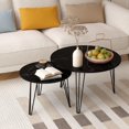 thumbnail image 4 of Round Nesting Coffee Table Set of 2 with Marble Look Top - Black, 4 of 10