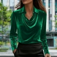 thumbnail image 2 of JSKUMAR Women's Velvet Cowl Neck Tops Casual Long Sleeve Dressy Shirts Vintage Elegant Tunic Blouses Holiday Party Outfit (Green,XL), 2 of 7