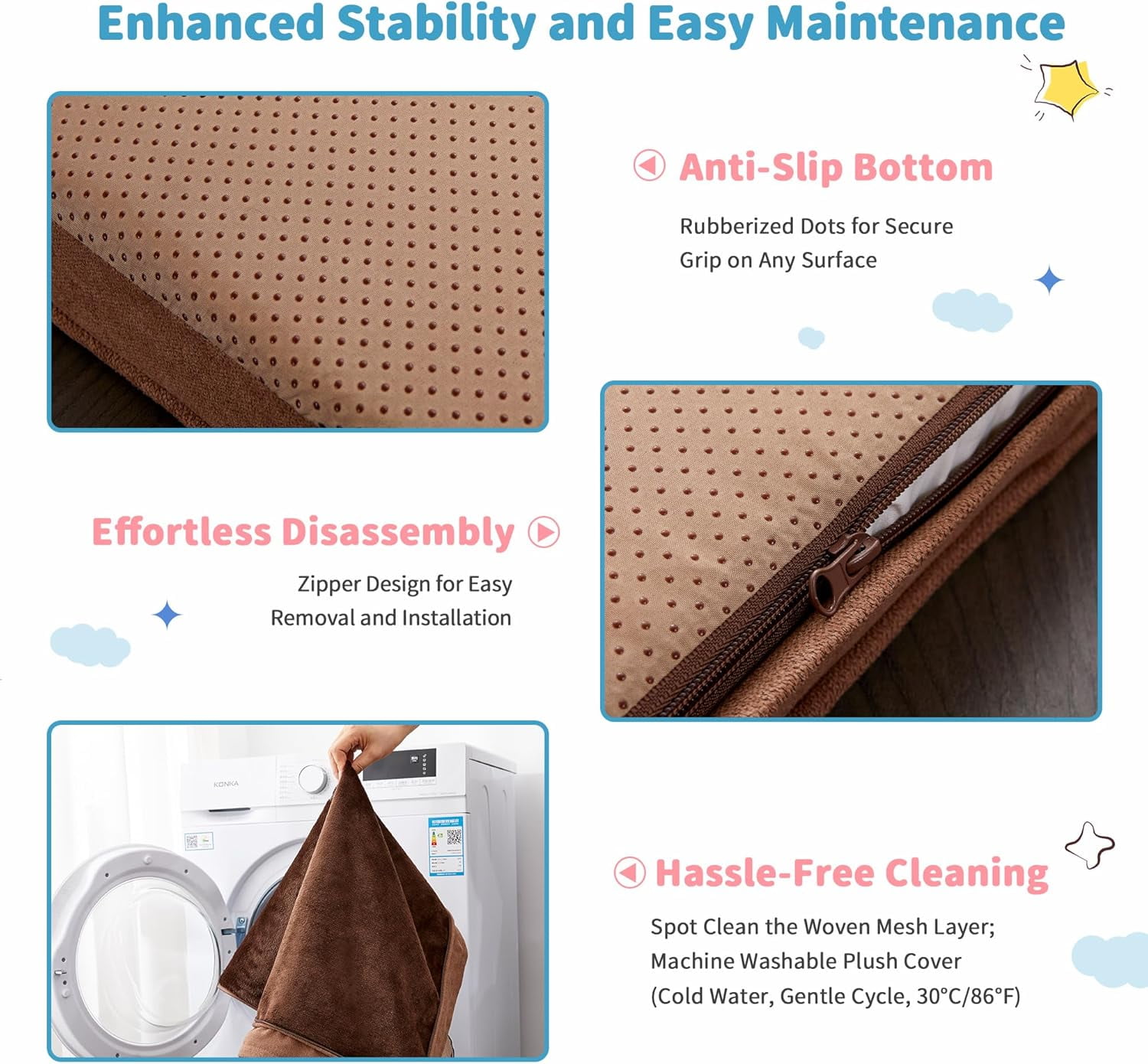 Extra Large 2-in-1 Waterproof Pet Bed with Removable Warm and Cool Covers, Brown