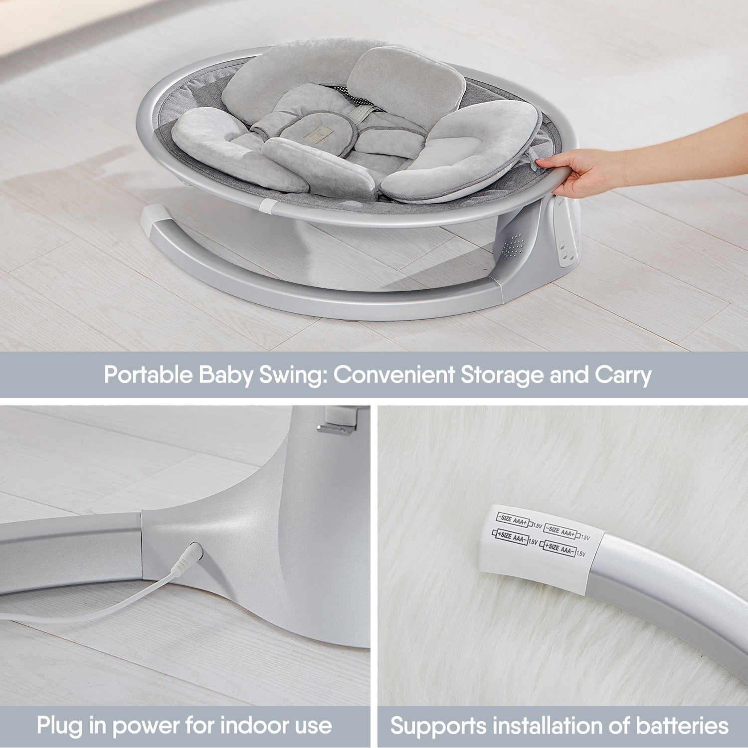 Baby Swing for Infants, Portable Swing for Baby Boy Girl,Remote Control Indoor Baby Rocker with 5 Sway Speeds,1 Seat Positions,10 Music and Bluetooth