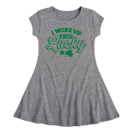 

Instant Message - St. Patrick s Day - I Woke Up This Lucky - Toddler And Youth Girls Fit And Flare Dress
