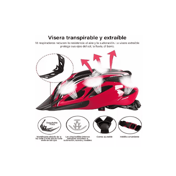 Casco De Bicicleta kit lentes Talla M Color Negro Con Rojo