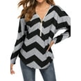 thumbnail image 3 of Women ZIa-zag Print Zipper V Neck Long Sleeve Contrast Color Stripes Tunic Top, 3 of 6