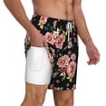 thumbnail image 3 of Picia Rose Flowers pattern Mens Swim Trunks with Compression Liner Stretch Beach Shorts Quick Dry with Zipper Pockets No-Chafing Board Shorts-Medium, 3 of 9