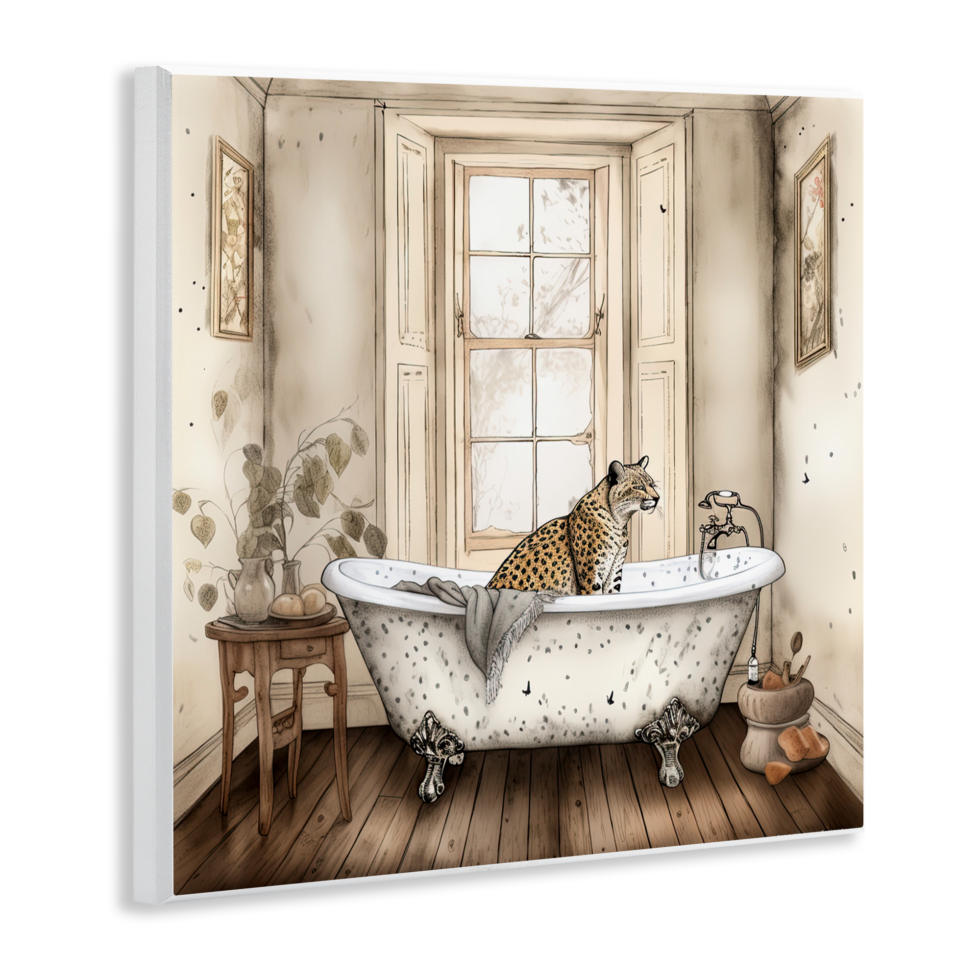 Neutral Leopard Bathtime Wall Plaque Art, design by Sasha