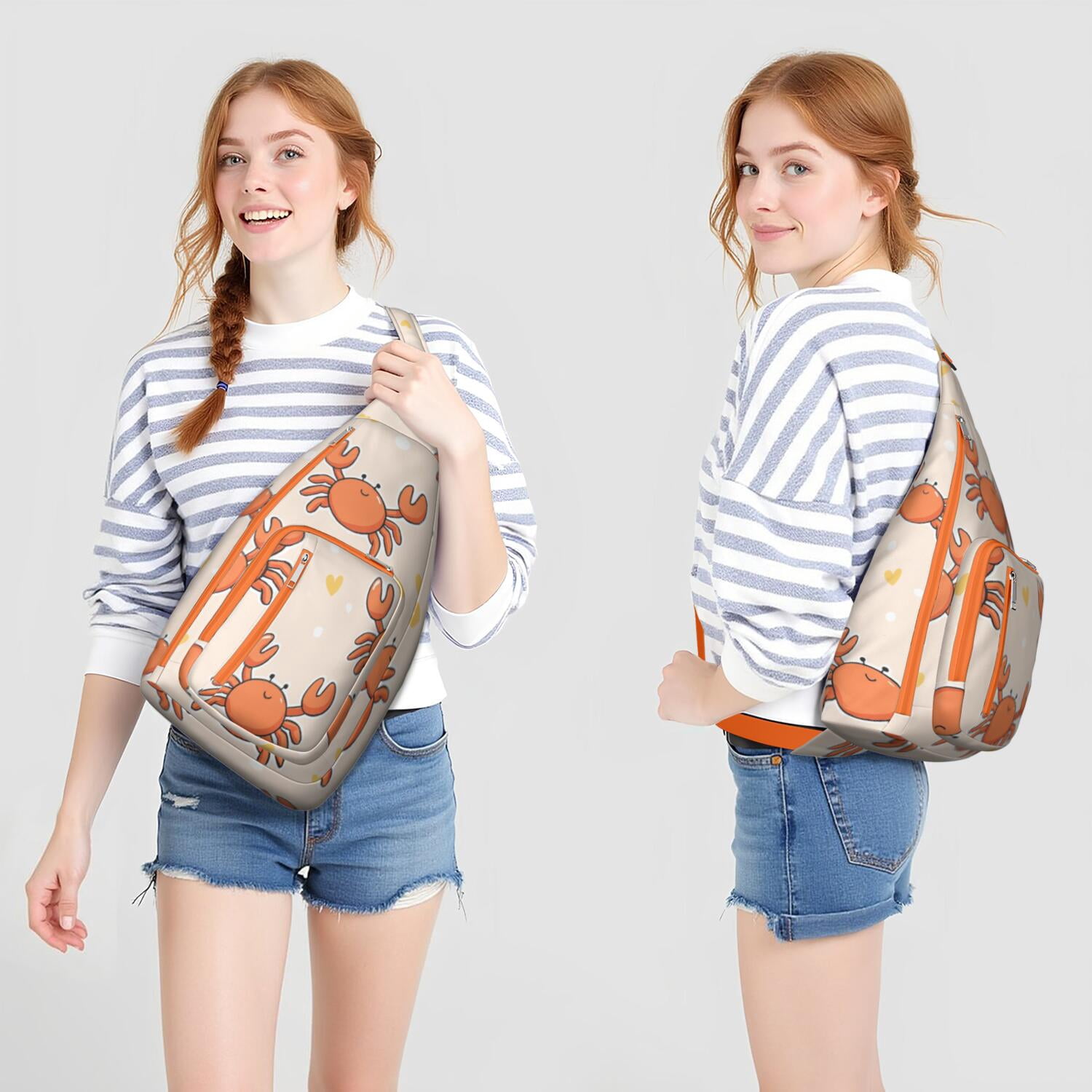 Stylish Chest Sling Bag Marine Adorable Crab Crossbody Shoulder Backpack Adjustable Lightweight Travel Hiking Casual Daypack for Unisex