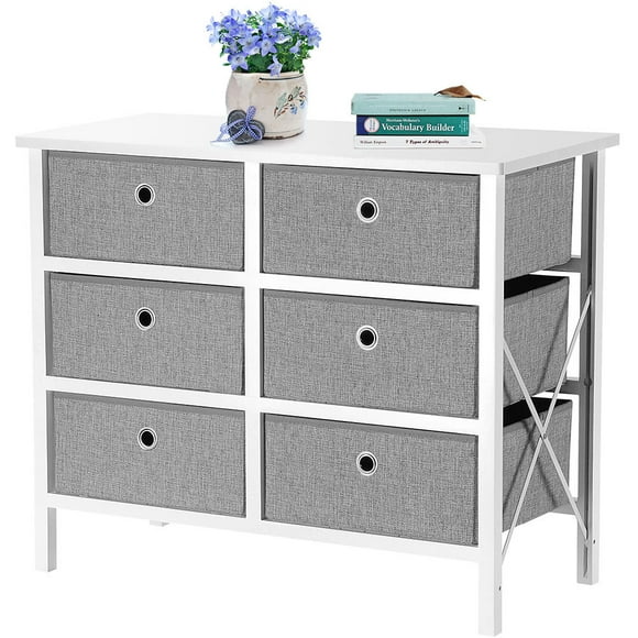 6 Drawers Dresser, Hallway Entryway Storage Tower Chest Cabinet, MDF Pine Frame and Fabric Drawers