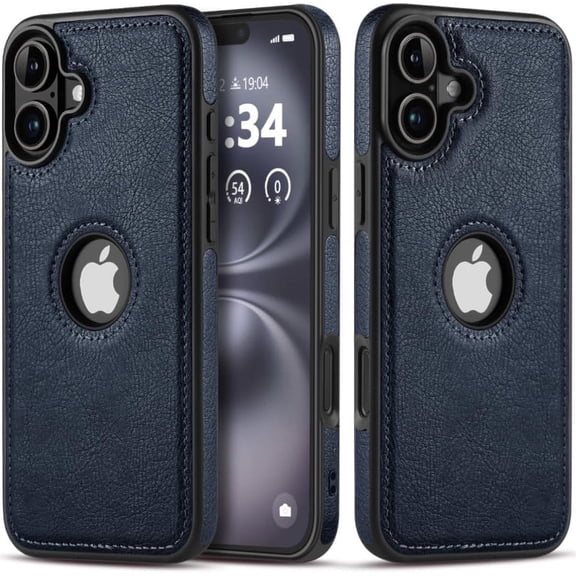 Design Compatible with iPhone 16 Plus Case Luxury Leather Business Vintage Slim Non-Slip Soft Grip Shockproof Protective Cover (2024) 6.7 Inch (Blue)