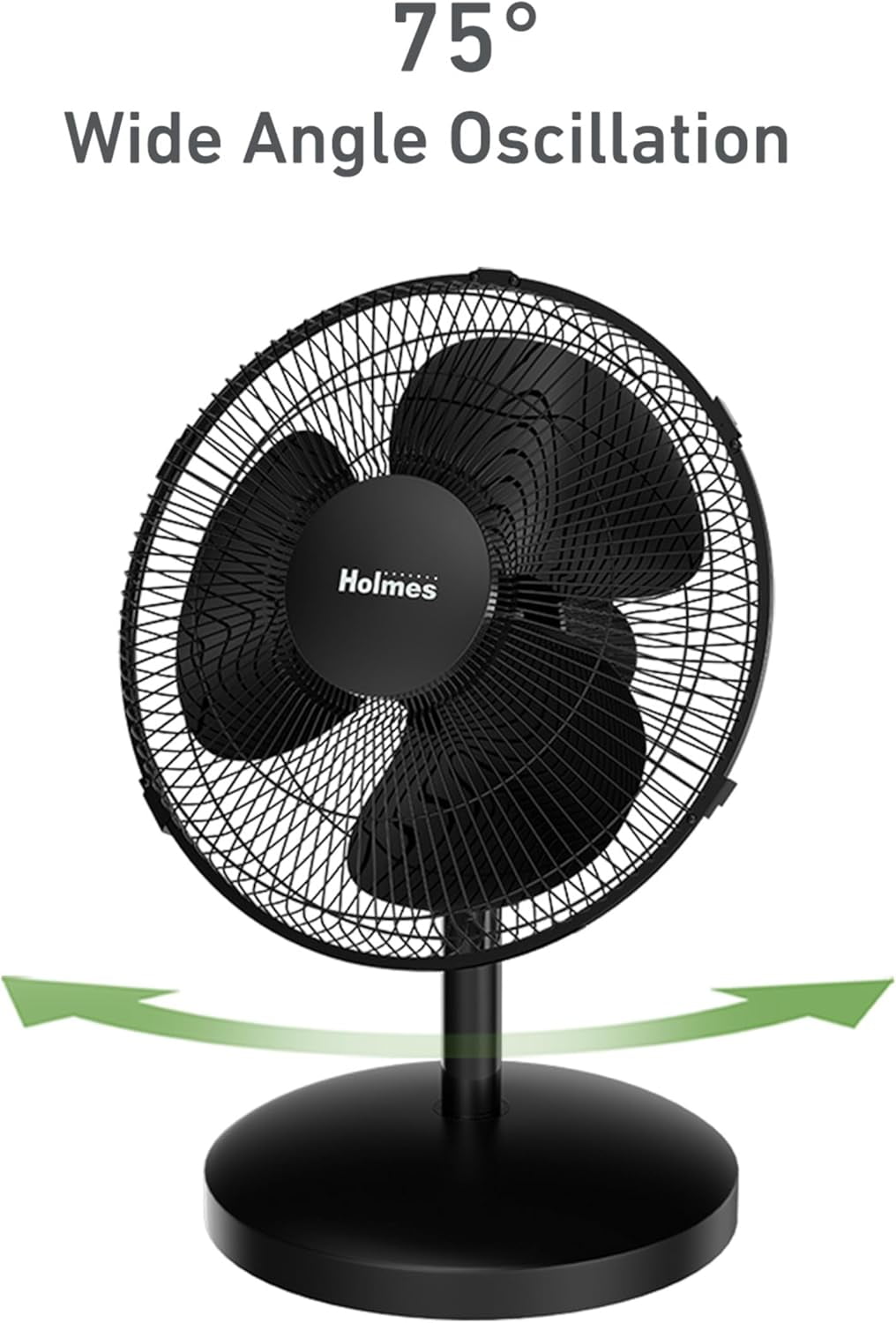 12" Table Fan with 75° Oscillation, 3 Speeds, 15° Adjustable  Tilt, Quiet Operation, Ideal for Home or Office