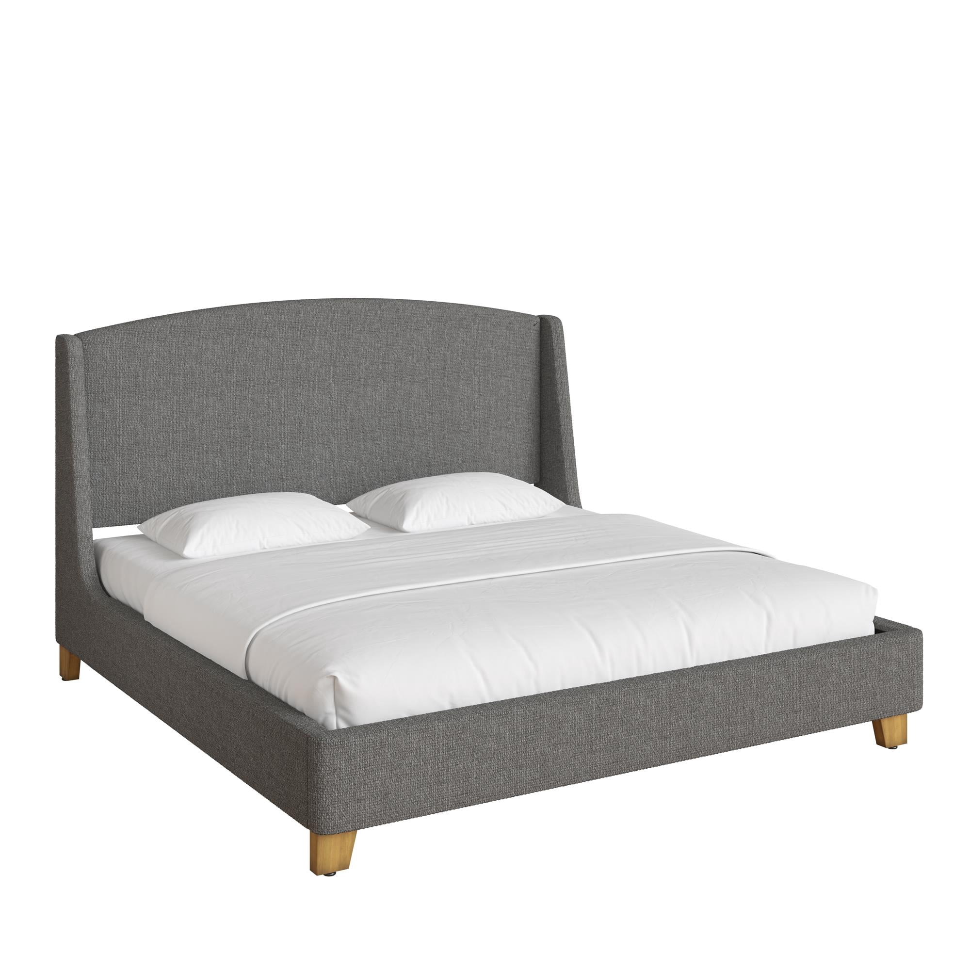 Better Homes & Gardens Windsor Platform Bed with Wingback Headboard, King, Gray Boucle