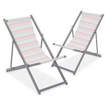 MoNiBloom Folding Beach Chairs Set of 2, Portable Aluminum Frame Camping Seats with Adjustable Backrest, Pink Blue White Stripes