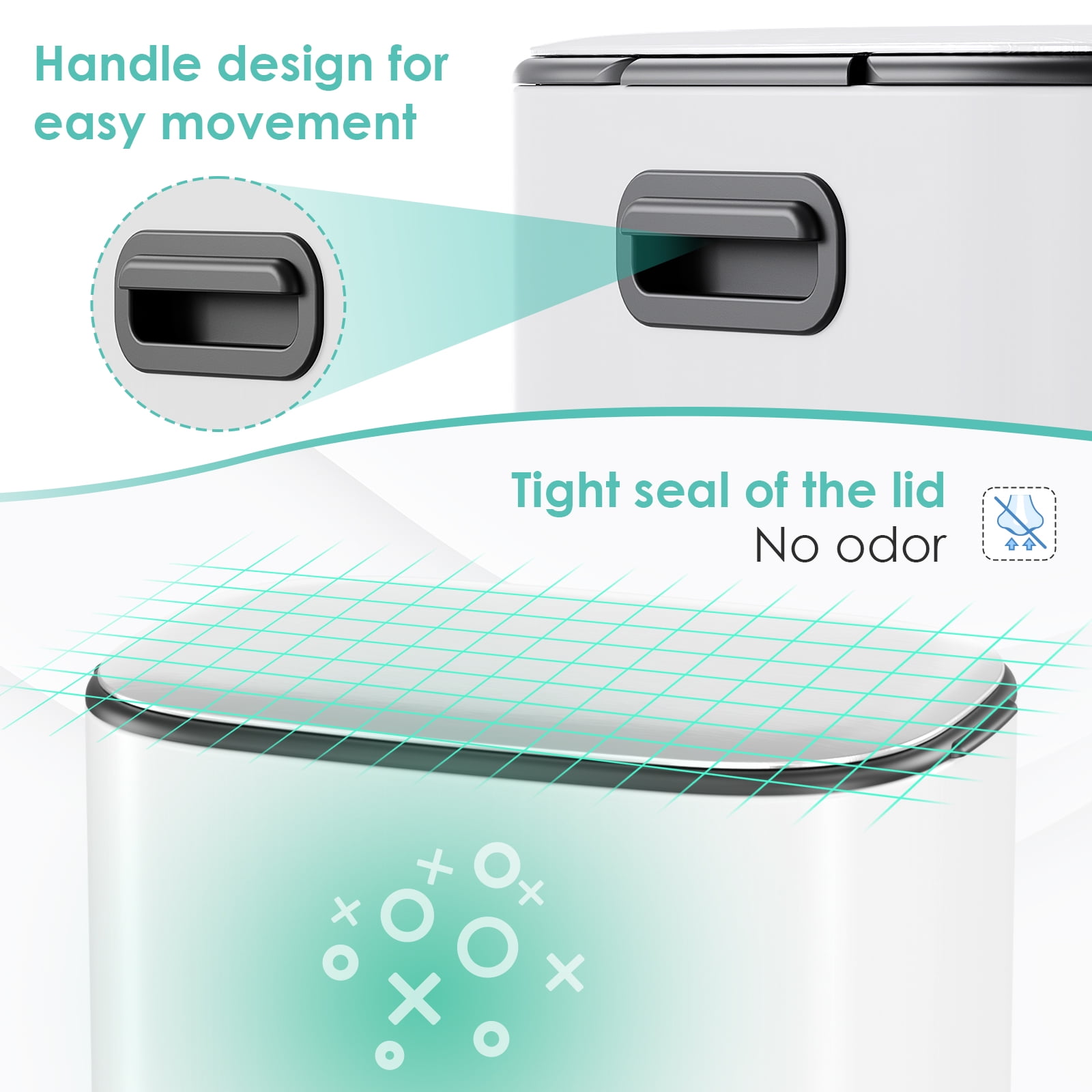 Arlopu 8 Gallon Step Trash Can, Stainless Steel Garbage Bin with Soft-Close Lid for Kitchen, Home, White