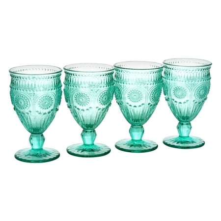 The Pioneer Woman Adeline Embossed 12oz Footed Glass Goblets, Set of (Best Drinking Glasses For Everyday Use)