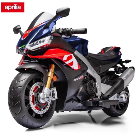 TCARAIWEN 24V Kids Motorcycle Electric Motorbike Aprilia Licensed Ride on Toy w/LED Lights Bluetooth Music Battery Powered 5MPH for Kids 3-11 Years Old,Blue