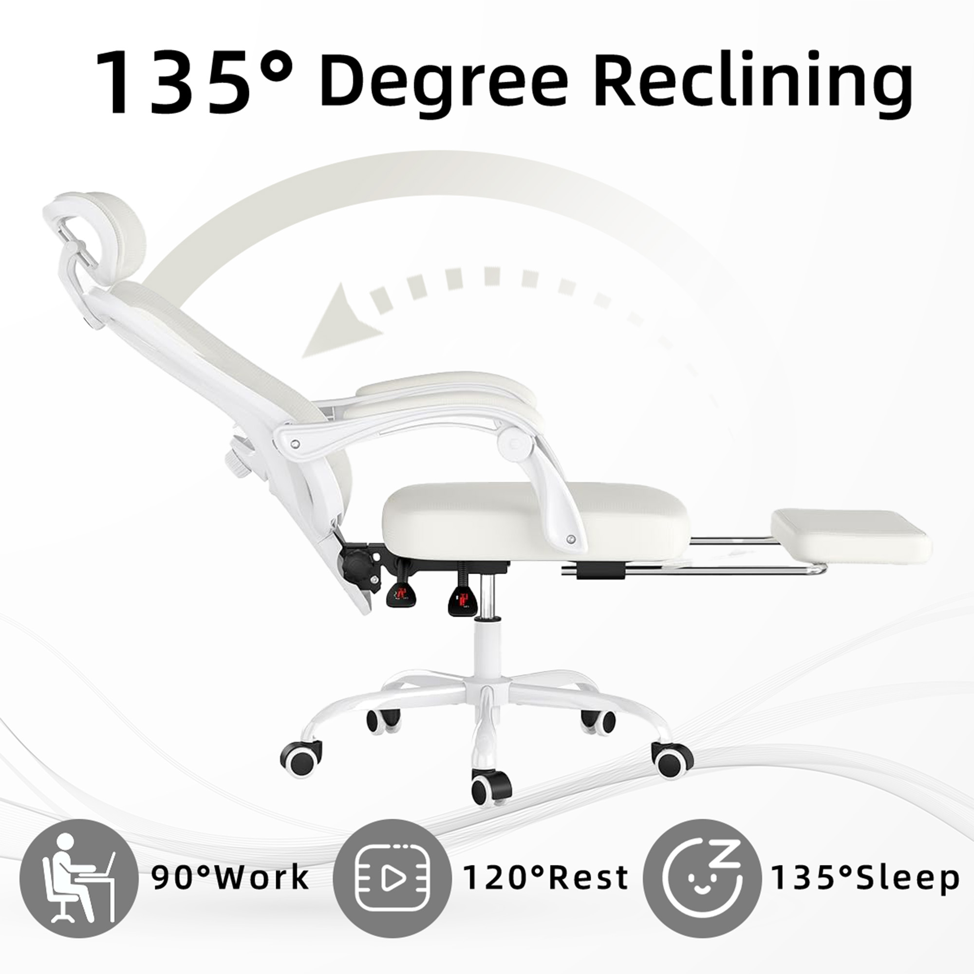 MAYEERTY Ergonomic Mesh Office Chair with Headrest, Lumbar Support, Footrest for Home Office Study, Beige