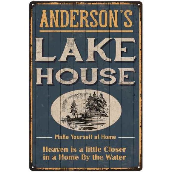 ANDERSON'S Lake House Blue Cabin Home Decor 8 x 12 High Gloss Metal 208120038012