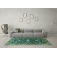 thumbnail image 3 of Ahgly Company Machine Washable Indoor Round Oriental Turquoise Blue Industrial Area Rugs, 5' Round, 3 of 4