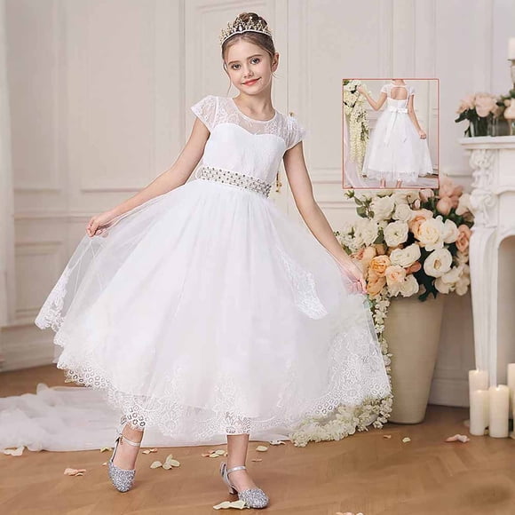 Kids Girls Dresses Formal Dresses for Girls White Dress for Girls Toddler Tea Party Dress Dress for Girls 8-9 Years
